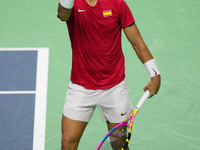 MALAGA, SPAIN - NOVEMBER 19: Rafa Nadal of Spain Team in his singles match against Botic van de Zandschulp of Netherlands in the Quarter-Fin...