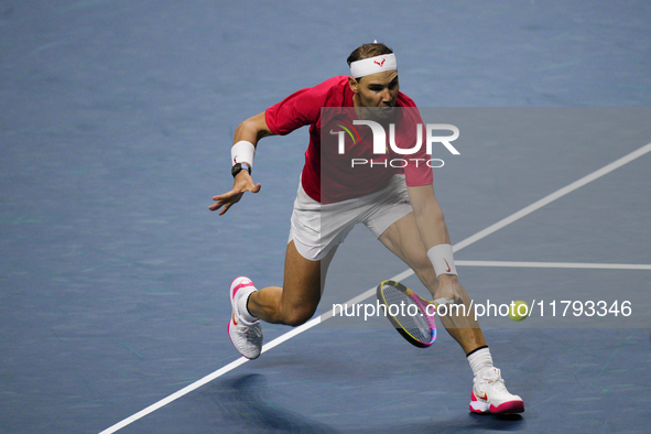 MALAGA, SPAIN - NOVEMBER 19: Rafa Nadal of Spain Team in his singles match against Botic van de Zandschulp of Netherlands in the Quarter-Fin...