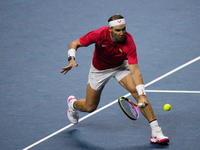 MALAGA, SPAIN - NOVEMBER 19: Rafa Nadal of Spain Team in his singles match against Botic van de Zandschulp of Netherlands in the Quarter-Fin...