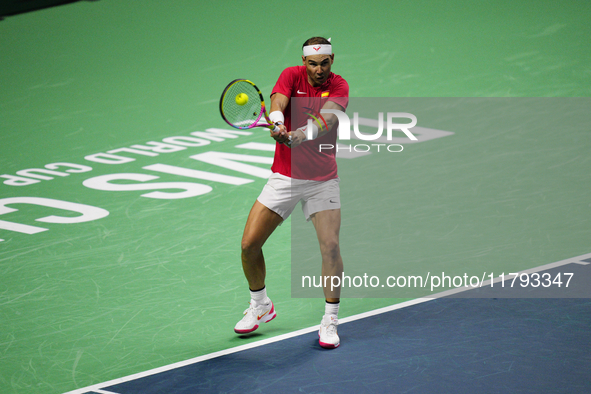 MALAGA, SPAIN - NOVEMBER 19: Rafa Nadal of Spain Team in his singles match against Botic van de Zandschulp of Netherlands in the Quarter-Fin...