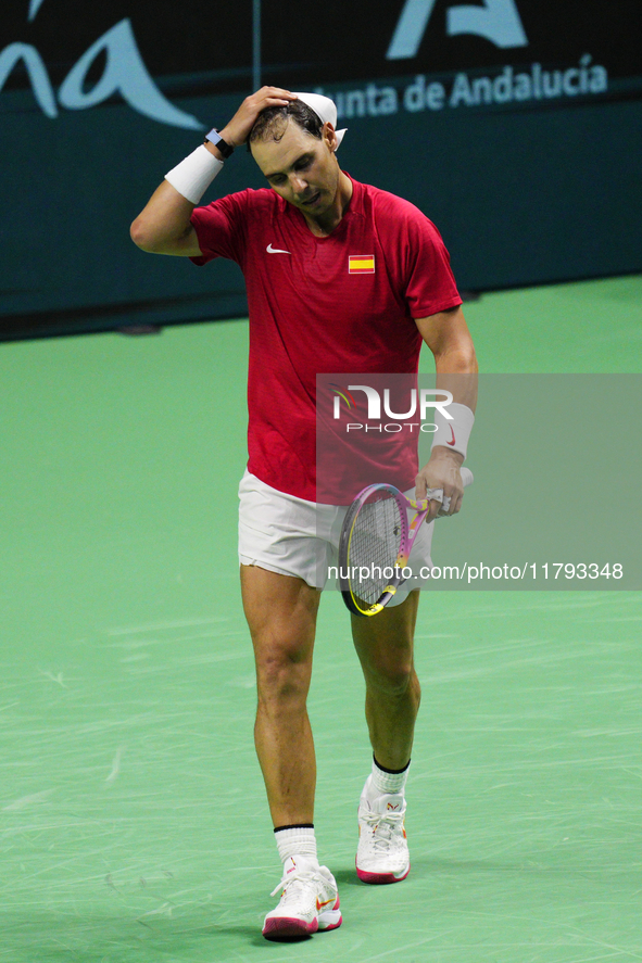 MALAGA, SPAIN - NOVEMBER 19: Rafa Nadal of Spain Team in his singles match against Botic van de Zandschulp of Netherlands in the Quarter-Fin...