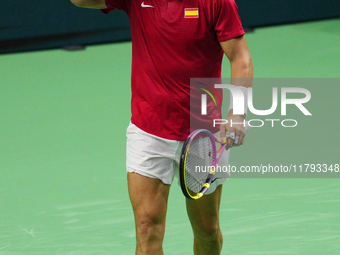 MALAGA, SPAIN - NOVEMBER 19: Rafa Nadal of Spain Team in his singles match against Botic van de Zandschulp of Netherlands in the Quarter-Fin...