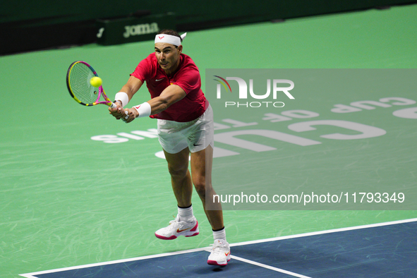 MALAGA, SPAIN - NOVEMBER 19: Rafa Nadal of Spain Team in his singles match against Botic van de Zandschulp of Netherlands in the Quarter-Fin...