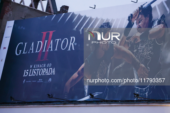 Gladiator II movie poster is seen in Warsaw, Poland on November 18, 2024. 