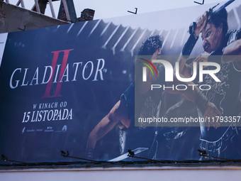 Gladiator II movie poster is seen in Warsaw, Poland on November 18, 2024. (