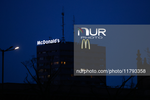 McDonald's logo is seen on the building in Warsaw, Poland on November 18, 2024. 