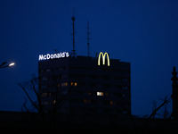 McDonald's logo is seen on the building in Warsaw, Poland on November 18, 2024. (