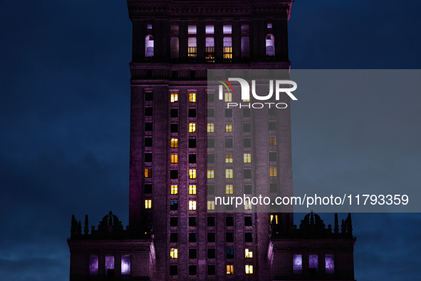 A view of the Palace of Culture and Science in Warsaw, Poland on November 18, 2024. 