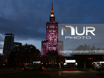 A view of the Palace of Culture and Science in Warsaw, Poland on November 18, 2024. (