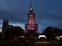 A view of the Palace of Culture and Science in Warsaw, Poland on November 18, 2024. (