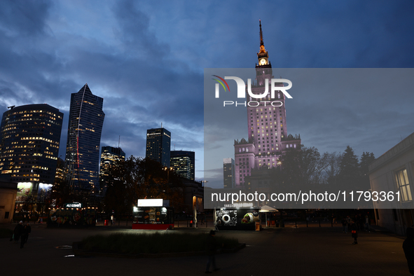 A view of the Palace of Culture and Science in Warsaw, Poland on November 18, 2024. 