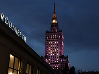 A view of of the Warszawa Srodmiescie railway station buiilding and the Palace of Culture and Science in Warsaw, Poland on November 18, 2024...