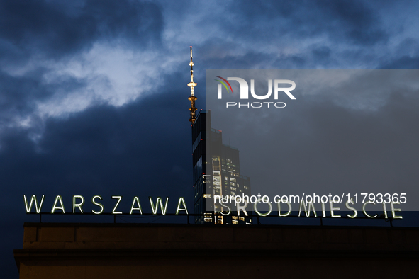 A view of of the Warszawa Srodmiescie railway station buiilding and the Palace of Culture and Science in Warsaw, Poland on November 18, 2024...