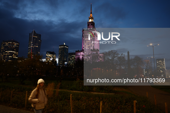 A view of the city center and the Palace of Culture and Science in Warsaw, Poland on November 18, 2024. 