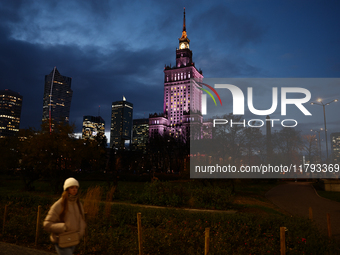 A view of the city center and the Palace of Culture and Science in Warsaw, Poland on November 18, 2024. (