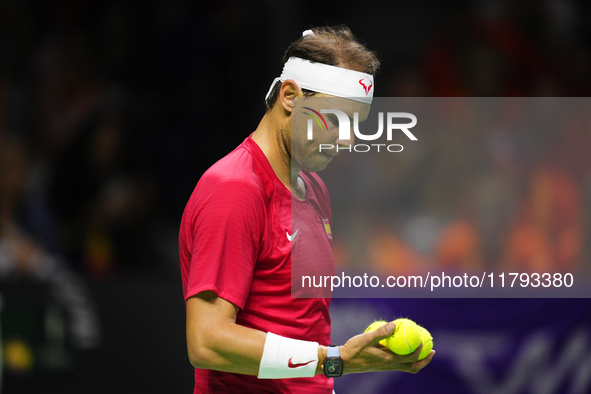 MALAGA, SPAIN - NOVEMBER 19: Rafa Nadal of Spain Team in his singles match against Botic van de Zandschulp of Netherlands in the Quarter-Fin...