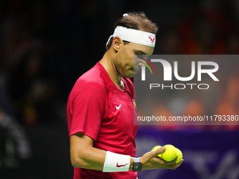 MALAGA, SPAIN - NOVEMBER 19: Rafa Nadal of Spain Team in his singles match against Botic van de Zandschulp of Netherlands in the Quarter-Fin...