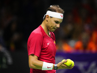 MALAGA, SPAIN - NOVEMBER 19: Rafa Nadal of Spain Team in his singles match against Botic van de Zandschulp of Netherlands in the Quarter-Fin...