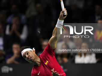 MALAGA, SPAIN - NOVEMBER 19: Rafa Nadal of Spain Team in his singles match against Botic van de Zandschulp of Netherlands in the Quarter-Fin...