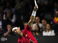 MALAGA, SPAIN - NOVEMBER 19: Rafa Nadal of Spain Team in his singles match against Botic van de Zandschulp of Netherlands in the Quarter-Fin...