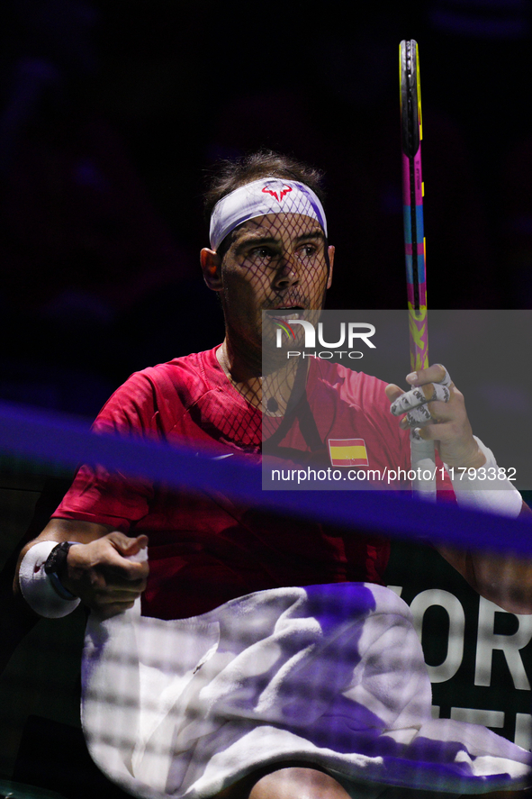 MALAGA, SPAIN - NOVEMBER 19: Rafa Nadal of Spain Team in his singles match against Botic van de Zandschulp of Netherlands in the Quarter-Fin...