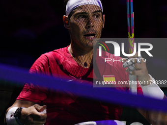 MALAGA, SPAIN - NOVEMBER 19: Rafa Nadal of Spain Team in his singles match against Botic van de Zandschulp of Netherlands in the Quarter-Fin...