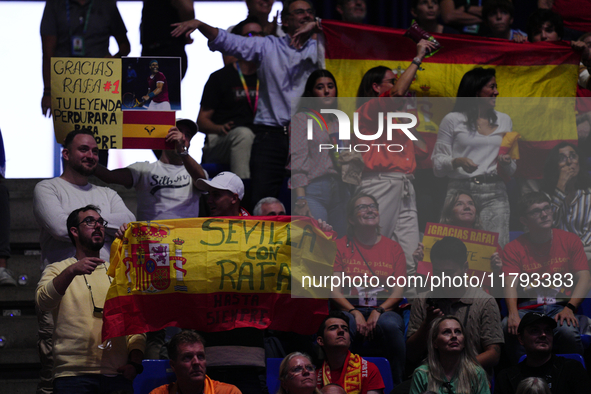 MALAGA, SPAIN - NOVEMBER 19: Supporters of Rafa Nadal Quarter-Final tie between Netherlands and Spain during the Davis Cup Final at Palacio...