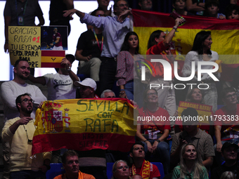 MALAGA, SPAIN - NOVEMBER 19: Supporters of Rafa Nadal Quarter-Final tie between Netherlands and Spain during the Davis Cup Final at Palacio...