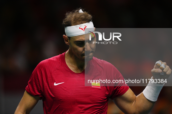 MALAGA, SPAIN - NOVEMBER 19: Rafa Nadal of Spain Team in his singles match against Botic van de Zandschulp of Netherlands in the Quarter-Fin...