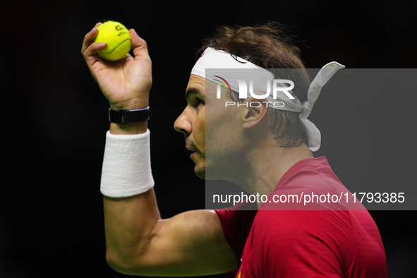 MALAGA, SPAIN - NOVEMBER 19: Rafa Nadal of Spain Team in his singles match against Botic van de Zandschulp of Netherlands in the Quarter-Fin...