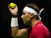 MALAGA, SPAIN - NOVEMBER 19: Rafa Nadal of Spain Team in his singles match against Botic van de Zandschulp of Netherlands in the Quarter-Fin...