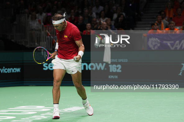 MALAGA, SPAIN - NOVEMBER 19: Rafa Nadal of Spain Team in his singles match against Botic van de Zandschulp of Netherlands in the Quarter-Fin...