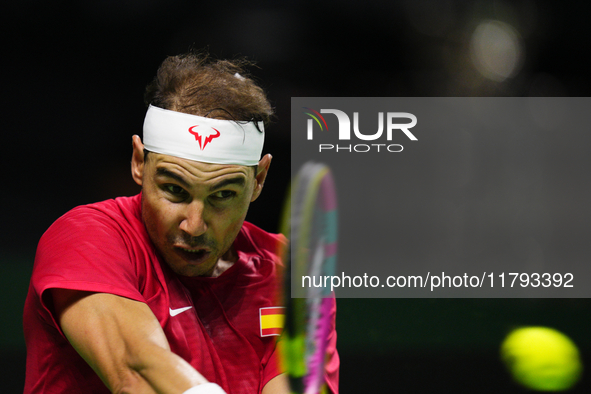 MALAGA, SPAIN - NOVEMBER 19: Rafa Nadal of Spain Team in his singles match against Botic van de Zandschulp of Netherlands in the Quarter-Fin...