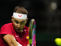 MALAGA, SPAIN - NOVEMBER 19: Rafa Nadal of Spain Team in his singles match against Botic van de Zandschulp of Netherlands in the Quarter-Fin...