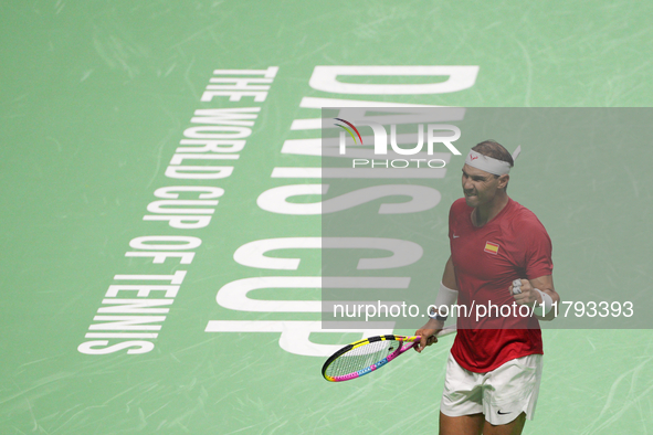 MALAGA, SPAIN - NOVEMBER 19: Rafa Nadal of Spain Team in his singles match against Botic van de Zandschulp of Netherlands in the Quarter-Fin...