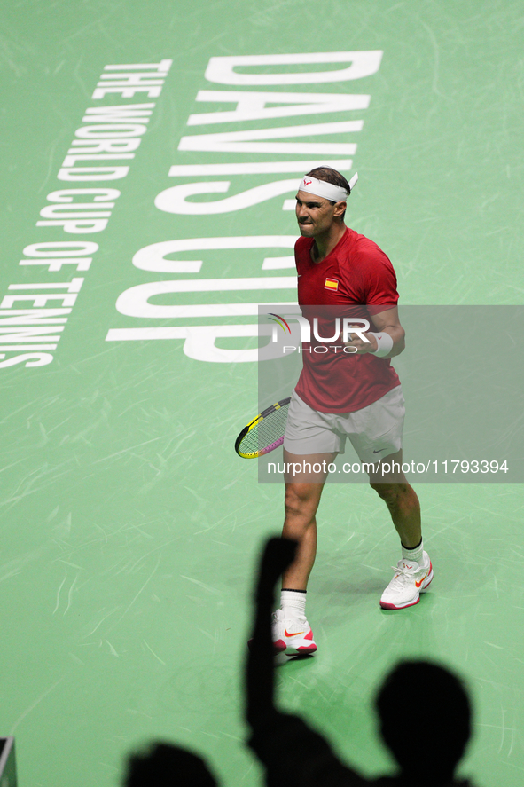 MALAGA, SPAIN - NOVEMBER 19: Rafa Nadal of Spain Team in his singles match against Botic van de Zandschulp of Netherlands in the Quarter-Fin...