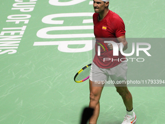 MALAGA, SPAIN - NOVEMBER 19: Rafa Nadal of Spain Team in his singles match against Botic van de Zandschulp of Netherlands in the Quarter-Fin...