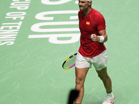 MALAGA, SPAIN - NOVEMBER 19: Rafa Nadal of Spain Team in his singles match against Botic van de Zandschulp of Netherlands in the Quarter-Fin...