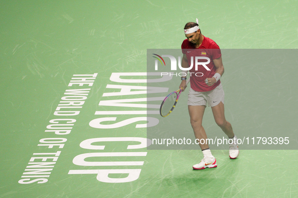 MALAGA, SPAIN - NOVEMBER 19: Rafa Nadal of Spain Team in his singles match against Botic van de Zandschulp of Netherlands in the Quarter-Fin...