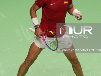 MALAGA, SPAIN - NOVEMBER 19: Rafa Nadal of Spain Team in his singles match against Botic van de Zandschulp of Netherlands in the Quarter-Fin...