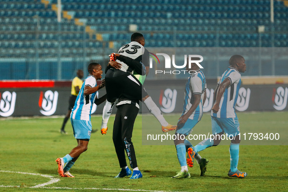 A Botswana player celebrates their promotion to the Africa Cup of Nations during the Egypt vs Botswana Africa Cup of Nations Qualifiers matc...