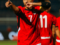 Egypt's Mahmoud Hassan celebrates after scoring the first goal during the Africa Cup of Nations Qualifiers match between Egypt and Botswana...