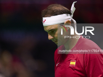 MALAGA, SPAIN - NOVEMBER 19: Rafa Nadal of Spain Team in his singles match against Botic van de Zandschulp of Netherlands in the Quarter-Fin...