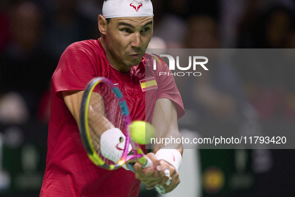 MALAGA, SPAIN - NOVEMBER 19: Rafa Nadal of Spain Team in his singles match against Botic van de Zandschulp of Netherlands in the Quarter-Fin...