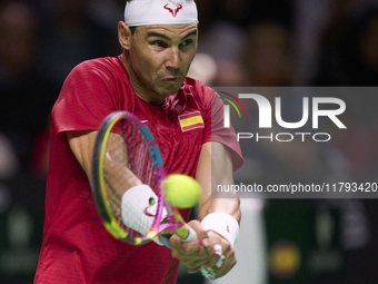 MALAGA, SPAIN - NOVEMBER 19: Rafa Nadal of Spain Team in his singles match against Botic van de Zandschulp of Netherlands in the Quarter-Fin...