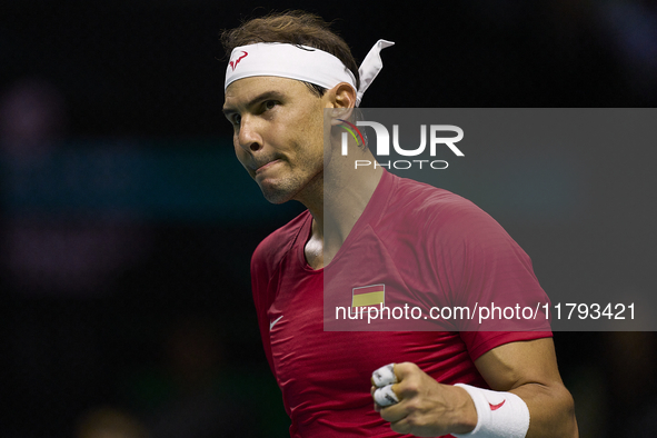 MALAGA, SPAIN - NOVEMBER 19: Rafa Nadal of Spain Team in his singles match against Botic van de Zandschulp of Netherlands in the Quarter-Fin...