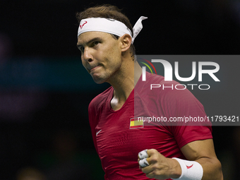 MALAGA, SPAIN - NOVEMBER 19: Rafa Nadal of Spain Team in his singles match against Botic van de Zandschulp of Netherlands in the Quarter-Fin...