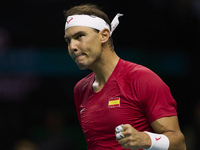 MALAGA, SPAIN - NOVEMBER 19: Rafa Nadal of Spain Team in his singles match against Botic van de Zandschulp of Netherlands in the Quarter-Fin...