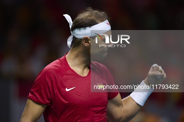 MALAGA, SPAIN - NOVEMBER 19: Rafa Nadal of Spain Team in his singles match against Botic van de Zandschulp of Netherlands in the Quarter-Fin...