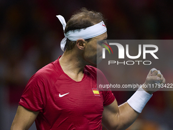 MALAGA, SPAIN - NOVEMBER 19: Rafa Nadal of Spain Team in his singles match against Botic van de Zandschulp of Netherlands in the Quarter-Fin...